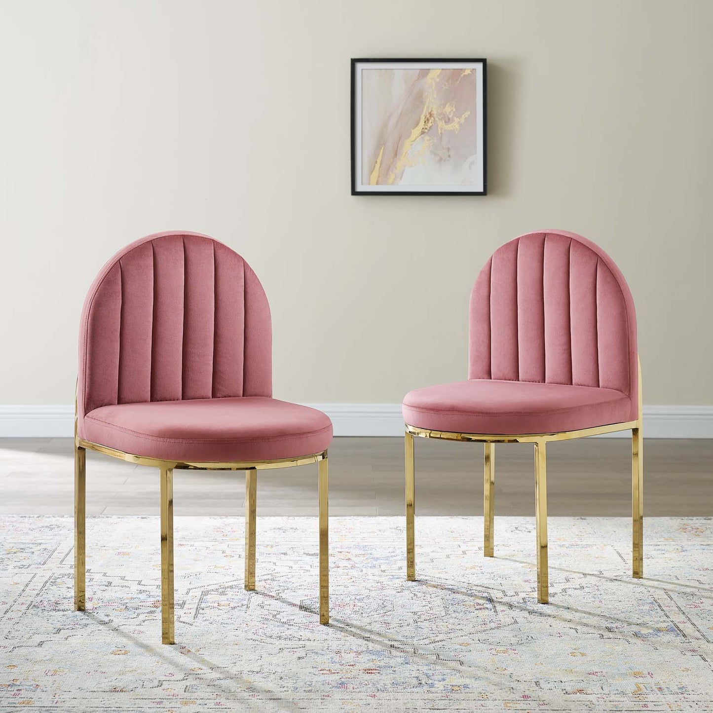 Isla Dining Side Chair Performance Velvet Set of 2, Velvet, Gold Pink, 20140