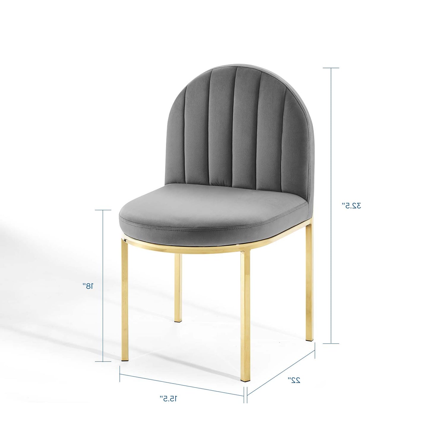 Isla Dining Side Chair Performance Velvet Set of 2, Velvet, Gold Grey Gray, 20141