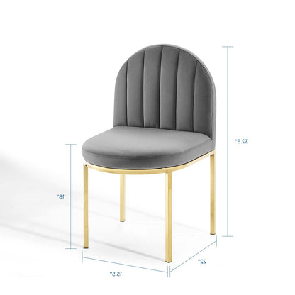Isla Dining Side Chair Performance Velvet Set of 2, Velvet, Gold Grey Gray, 20141
