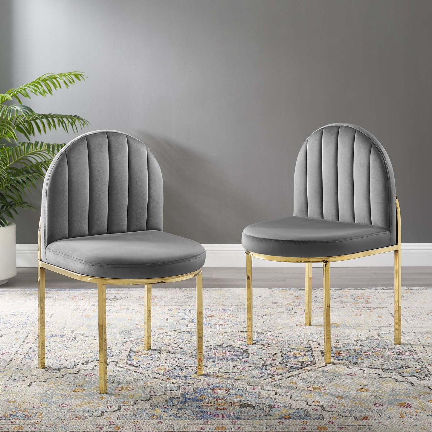 Isla Dining Side Chair Performance Velvet Set of 2, Velvet, Gold Grey Gray, 20141
