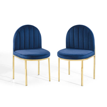Isla Dining Side Chair Performance Velvet Set of 2, Velvet, Gold Blue Navy, 20142