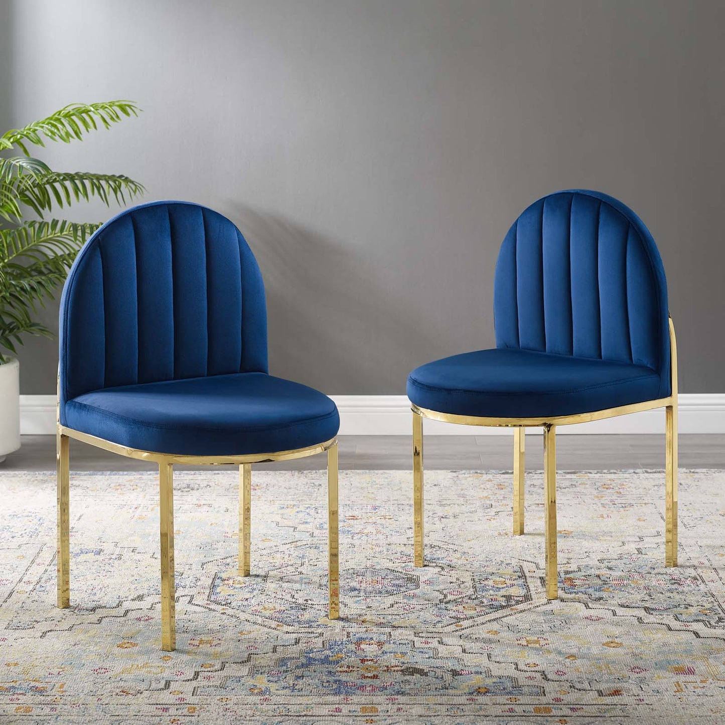 Isla Dining Side Chair Performance Velvet Set of 2, Velvet, Gold Blue Navy, 20142