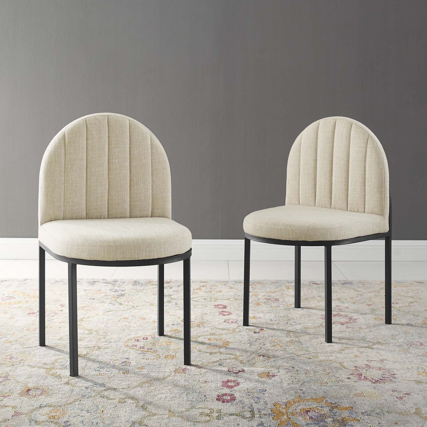Isla Dining Side Chair Upholstered Fabric Set of 2, Fabric, Black Beige, 20143