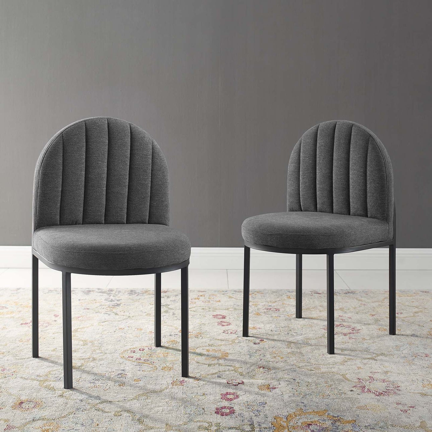 Isla Dining Side Chair Upholstered Fabric Set of 2, Fabric, Black Grey Gray, 20144