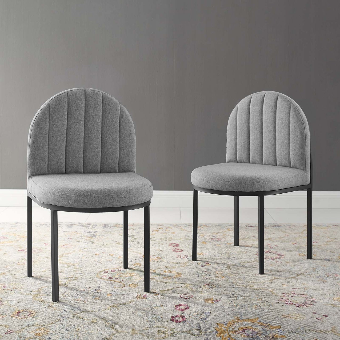 Isla Dining Side Chair Upholstered Fabric Set of 2, Fabric, Black Grey Gray, 20145