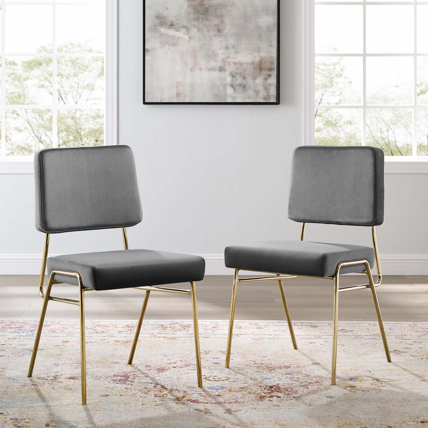 Craft Dining Side Chair Performance Velvet Set of 2, Velvet, Gold Grey Gray, 20148