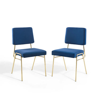 Craft Dining Side Chair Performance Velvet Set of 2, Velvet, Gold Blue Navy, 20149