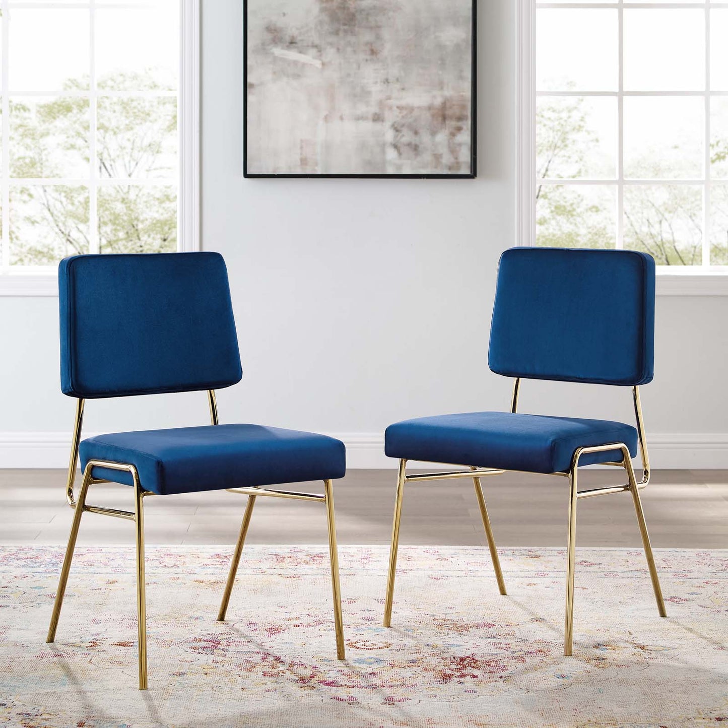 Craft Dining Side Chair Performance Velvet Set of 2, Velvet, Gold Blue Navy, 20149