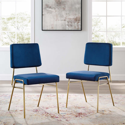 Craft Dining Side Chair Performance Velvet Set of 2, Velvet, Gold Blue Navy, 20149