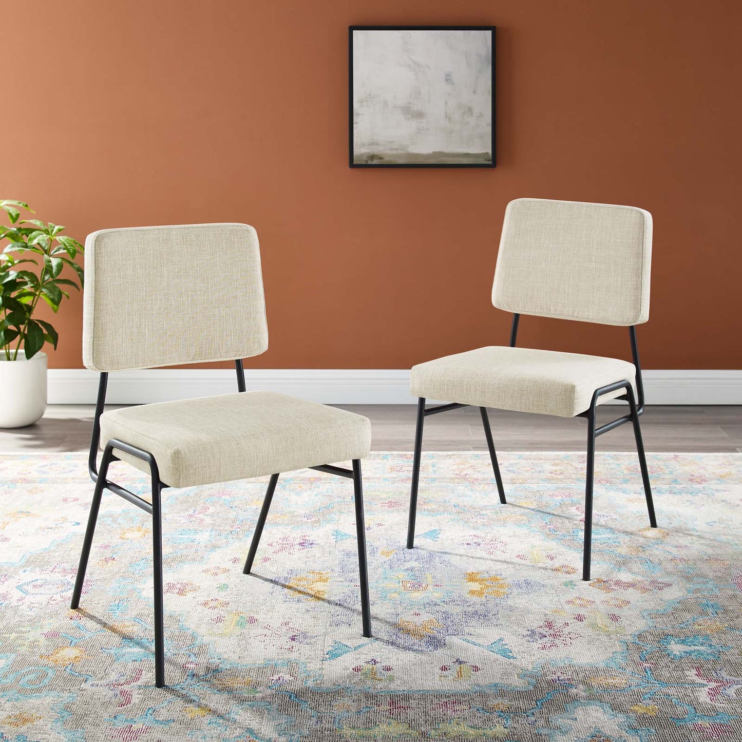Craft Dining Side Chair Upholstered Fabric Set of 2, Fabric, Black Beige, 20150