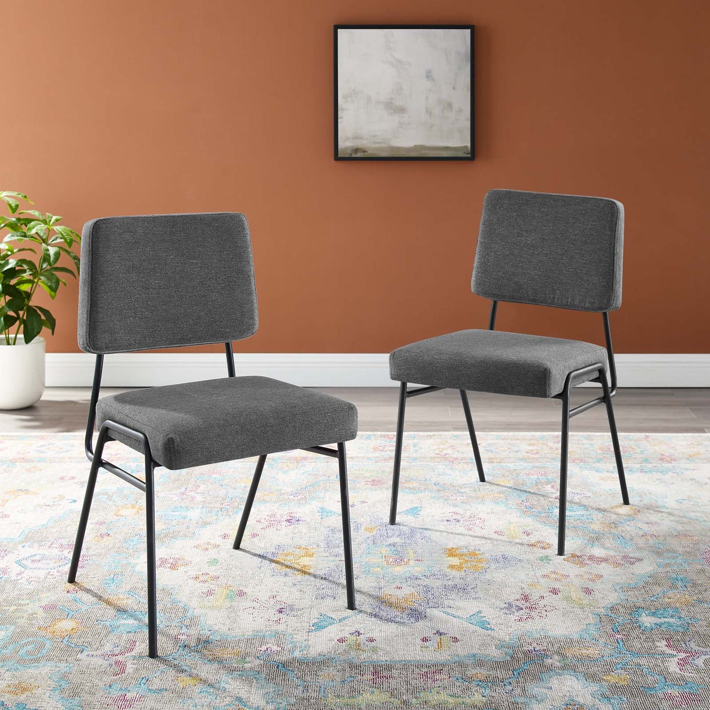 Craft Dining Side Chair Upholstered Fabric Set of 2, Fabric, Black Grey Gray, 20151
