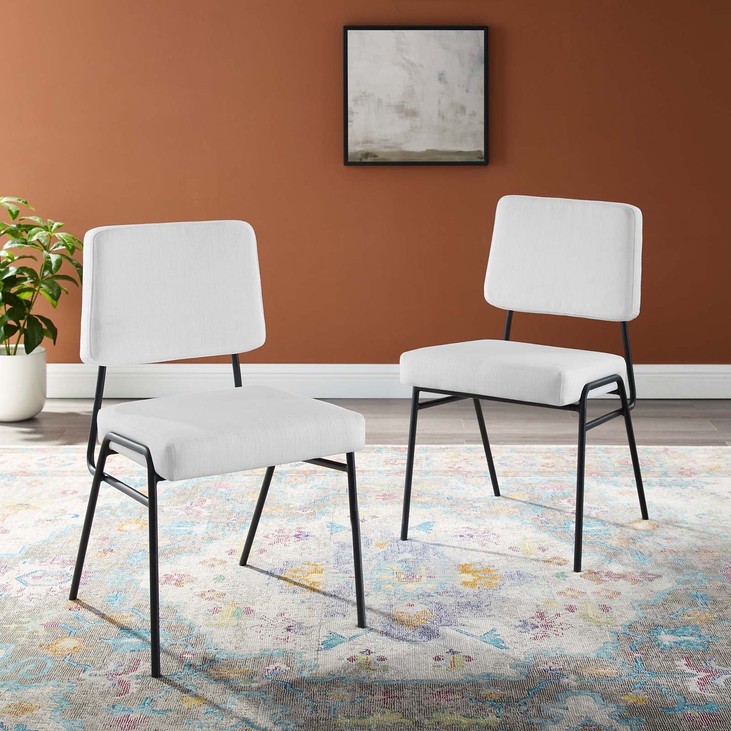 Craft Dining Side Chair Upholstered Fabric Set of 2, Fabric, Black White, 20153