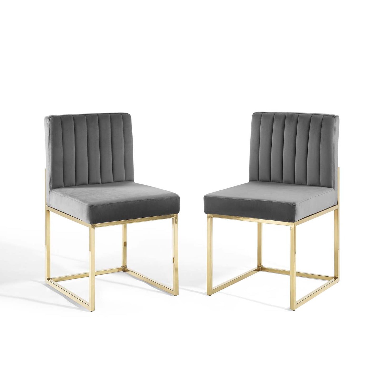 Carriage Dining Chair Performance Velvet Set of 2, Velvet, Metal Steel, Gold Grey Gray, 20154