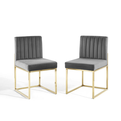 Carriage Dining Chair Performance Velvet Set of 2, Velvet, Metal Steel, Gold Grey Gray, 20154
