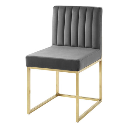 Carriage Dining Chair Performance Velvet Set of 2, Velvet, Metal Steel, Gold Grey Gray, 20154