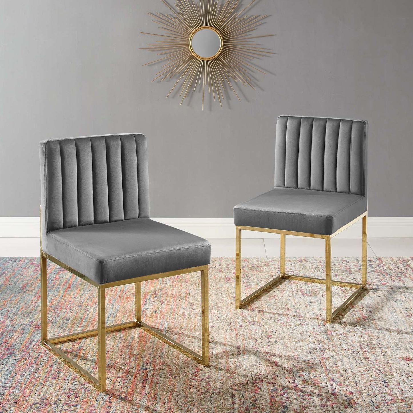 Carriage Dining Chair Performance Velvet Set of 2, Velvet, Metal Steel, Gold Grey Gray, 20154