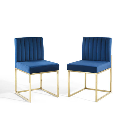 Carriage Dining Chair Performance Velvet Set of 2, Velvet, Metal Steel, Gold Blue Navy, 20156
