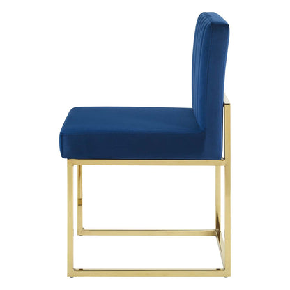 Carriage Dining Chair Performance Velvet Set of 2, Velvet, Metal Steel, Gold Blue Navy, 20156