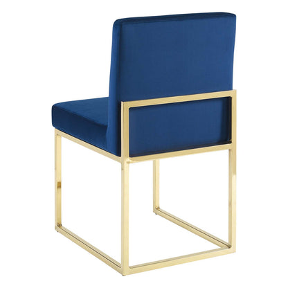 Carriage Dining Chair Performance Velvet Set of 2, Velvet, Metal Steel, Gold Blue Navy, 20156