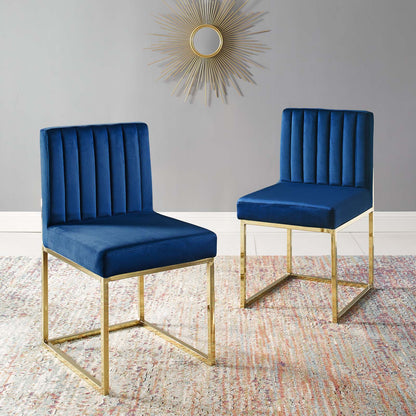 Carriage Dining Chair Performance Velvet Set of 2, Velvet, Metal Steel, Gold Blue Navy, 20156