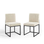 Carriage Dining Chair Upholstered Fabric Set of 2, Fabric, Metal Steel, Black Beige, 20157