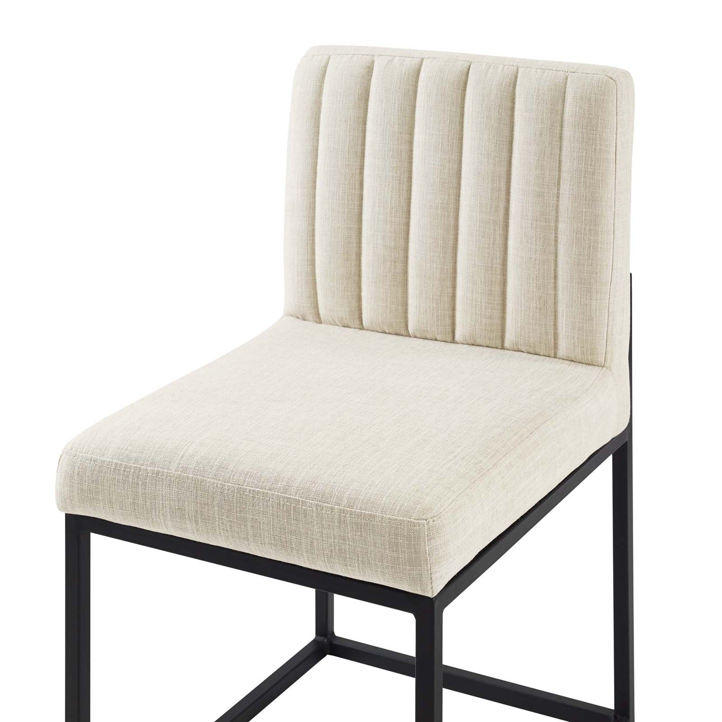 Carriage Dining Chair Upholstered Fabric Set of 2, Fabric, Metal Steel, Black Beige, 20157