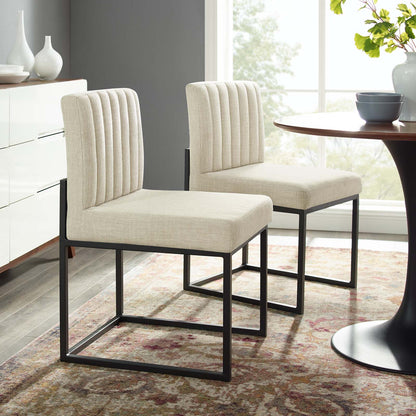 Carriage Dining Chair Upholstered Fabric Set of 2, Fabric, Metal Steel, Black Beige, 20157