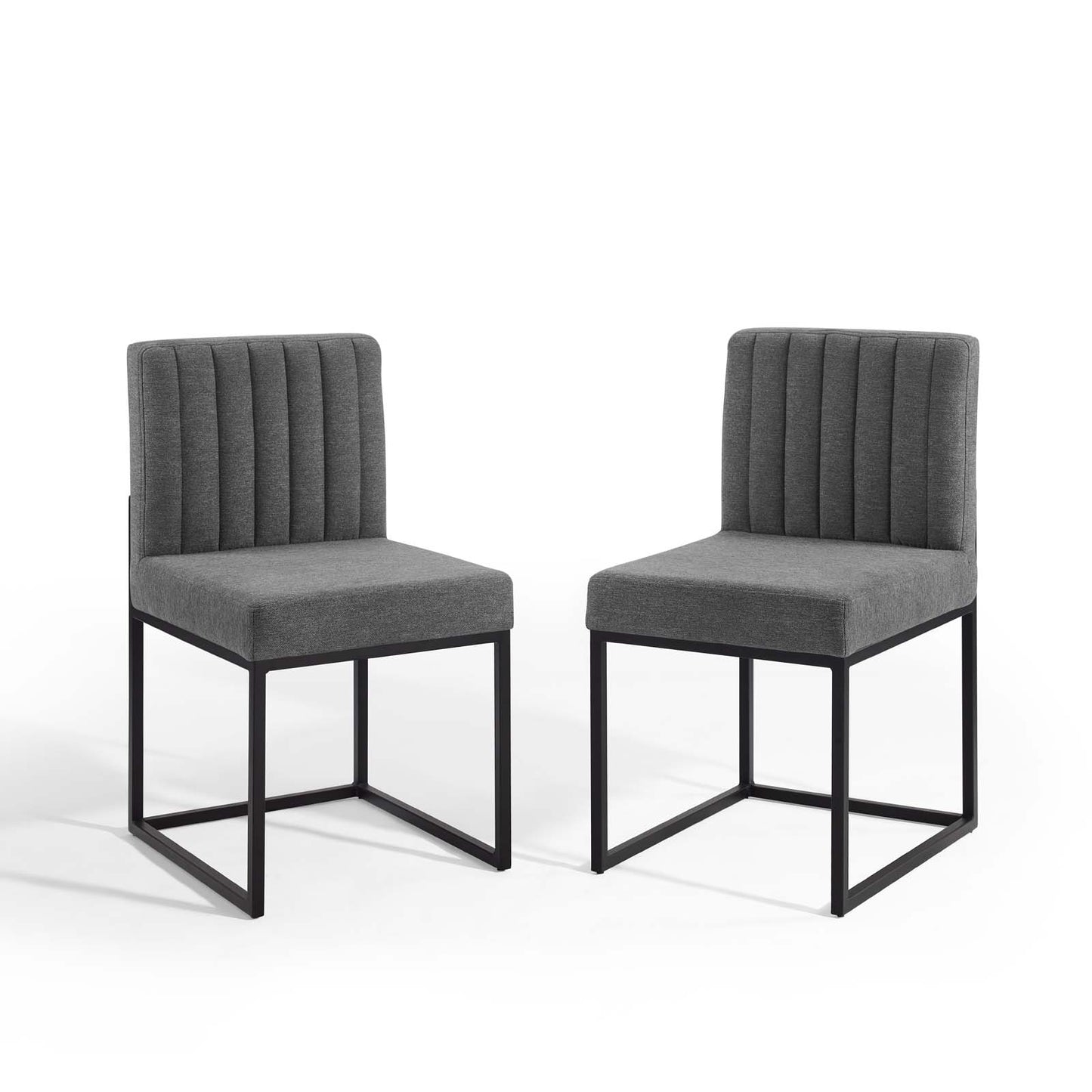 Carriage Dining Chair Upholstered Fabric Set of 2, Fabric, Metal Steel, Black Grey Gray, 20158