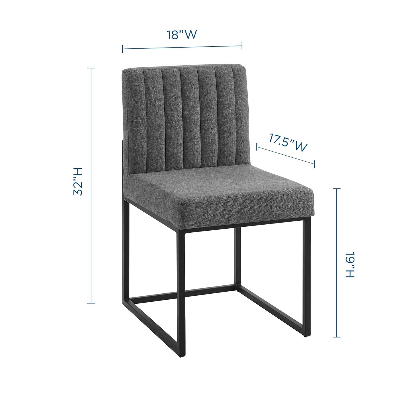 Carriage Dining Chair Upholstered Fabric Set of 2, Fabric, Metal Steel, Black Grey Gray, 20158