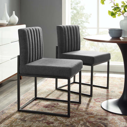 Carriage Dining Chair Upholstered Fabric Set of 2, Fabric, Metal Steel, Black Grey Gray, 20158