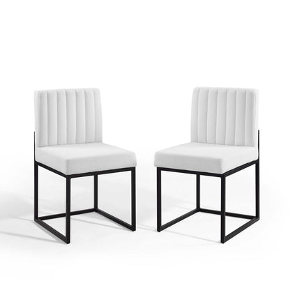 Carriage Dining Chair Upholstered Fabric Set of 2, Fabric, Metal Steel, Black White, 20160
