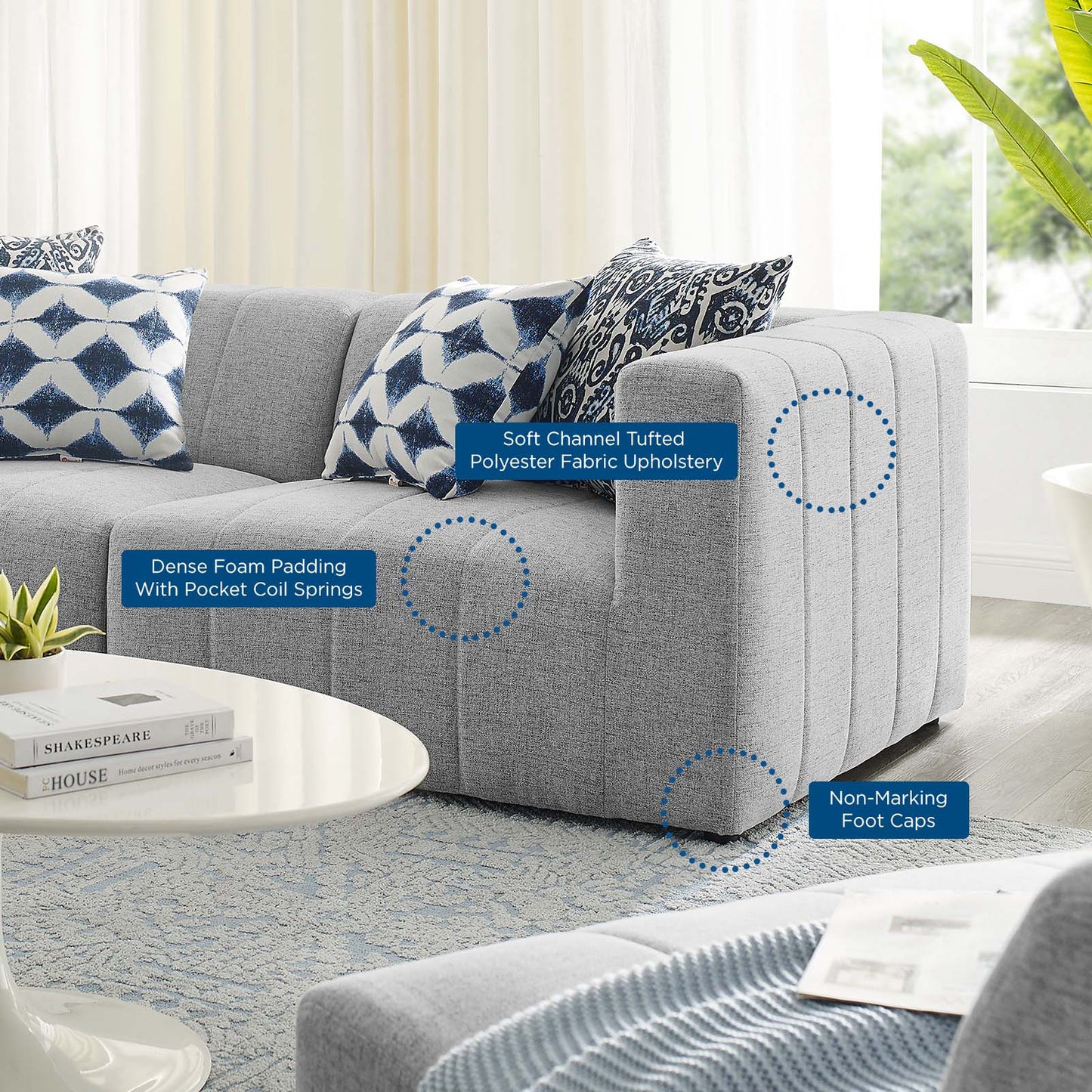 Bartlett Upholstered Fabric Upholstered Fabric 2-Piece Loveseat, Fabric, Light Grey Gray, 20162