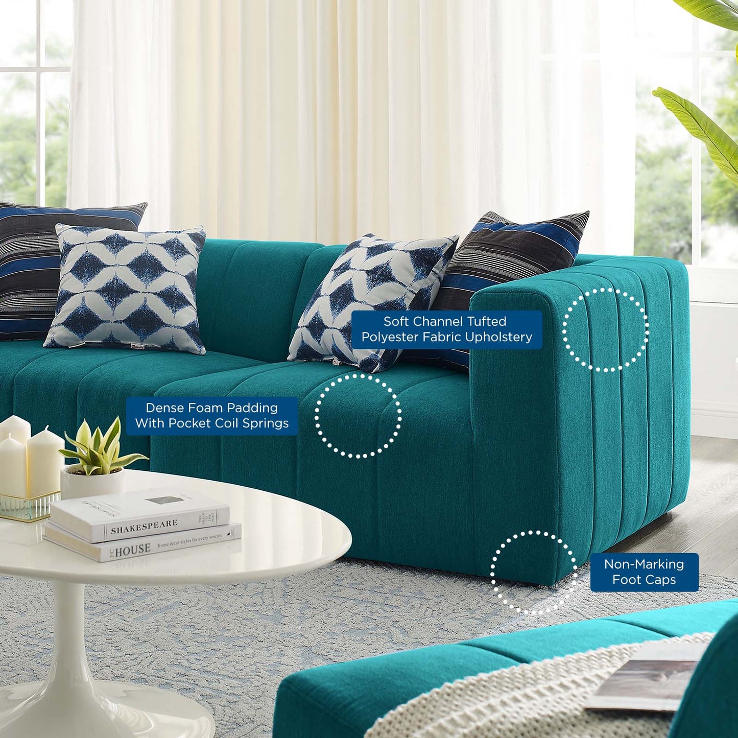 Bartlett Upholstered Fabric 2-Piece Loveseat, Fabric, Teal Blue, 20163