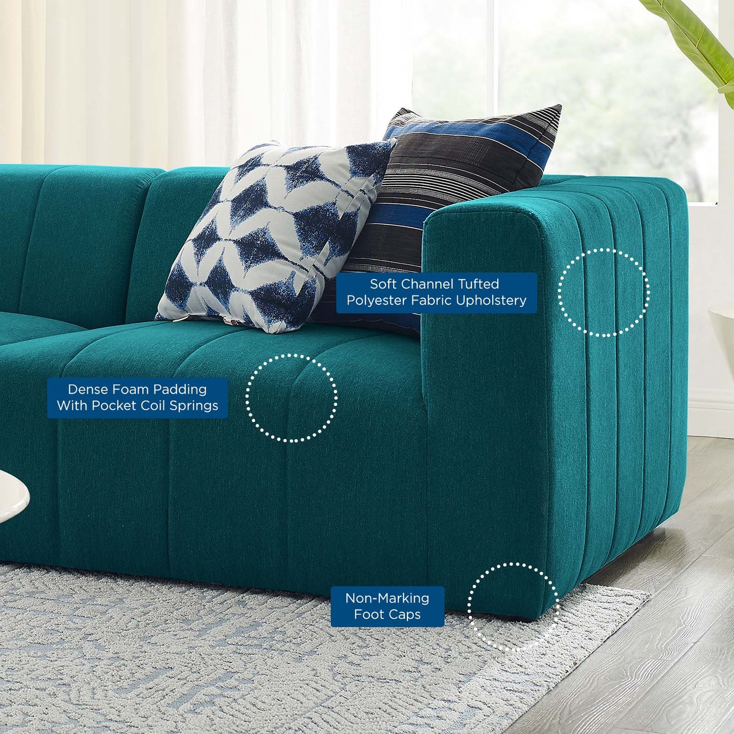 Bartlett Upholstered Fabric Upholstered Fabric 3-Piece Sofa, Fabric, Teal Blue, 20167