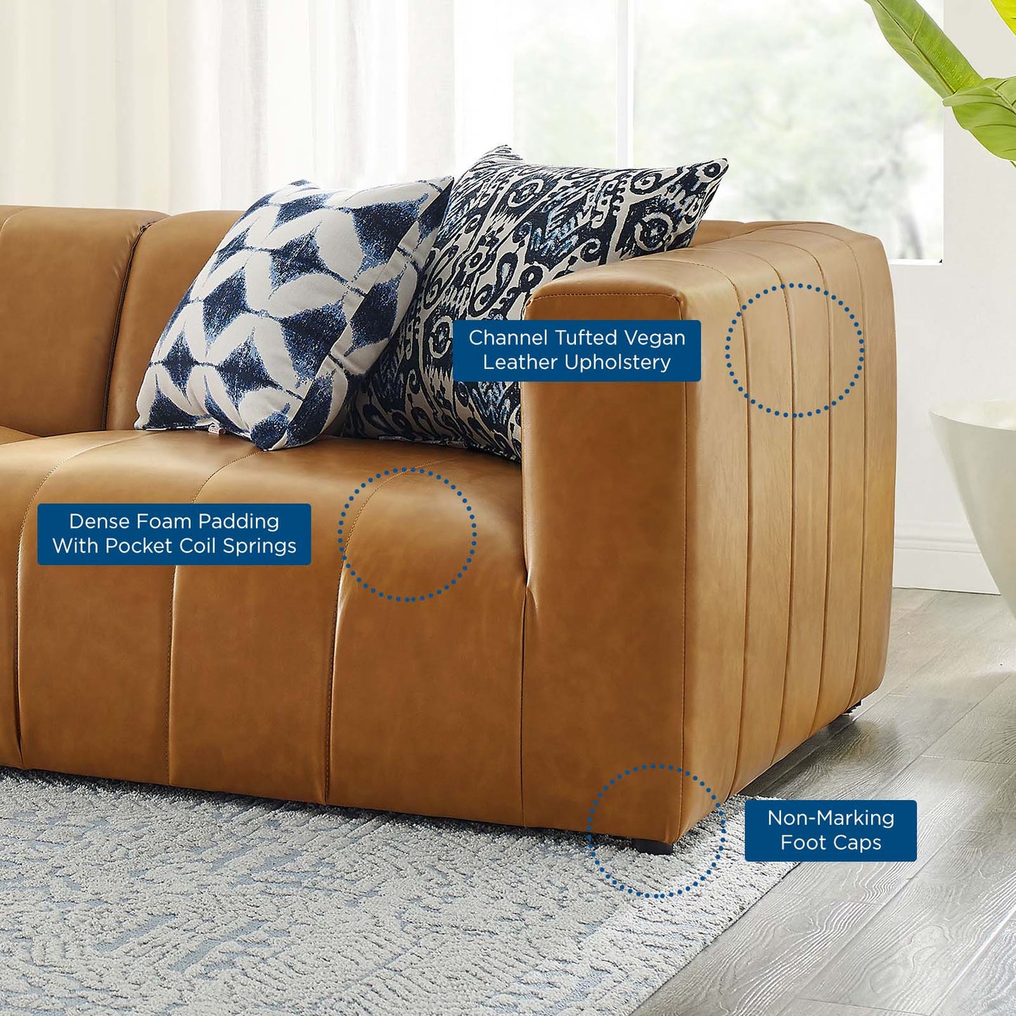 Bartlett Vegan Leather Vegan Leather 3-Piece Sofa, Faux Vegan Leather, Tan, 20168