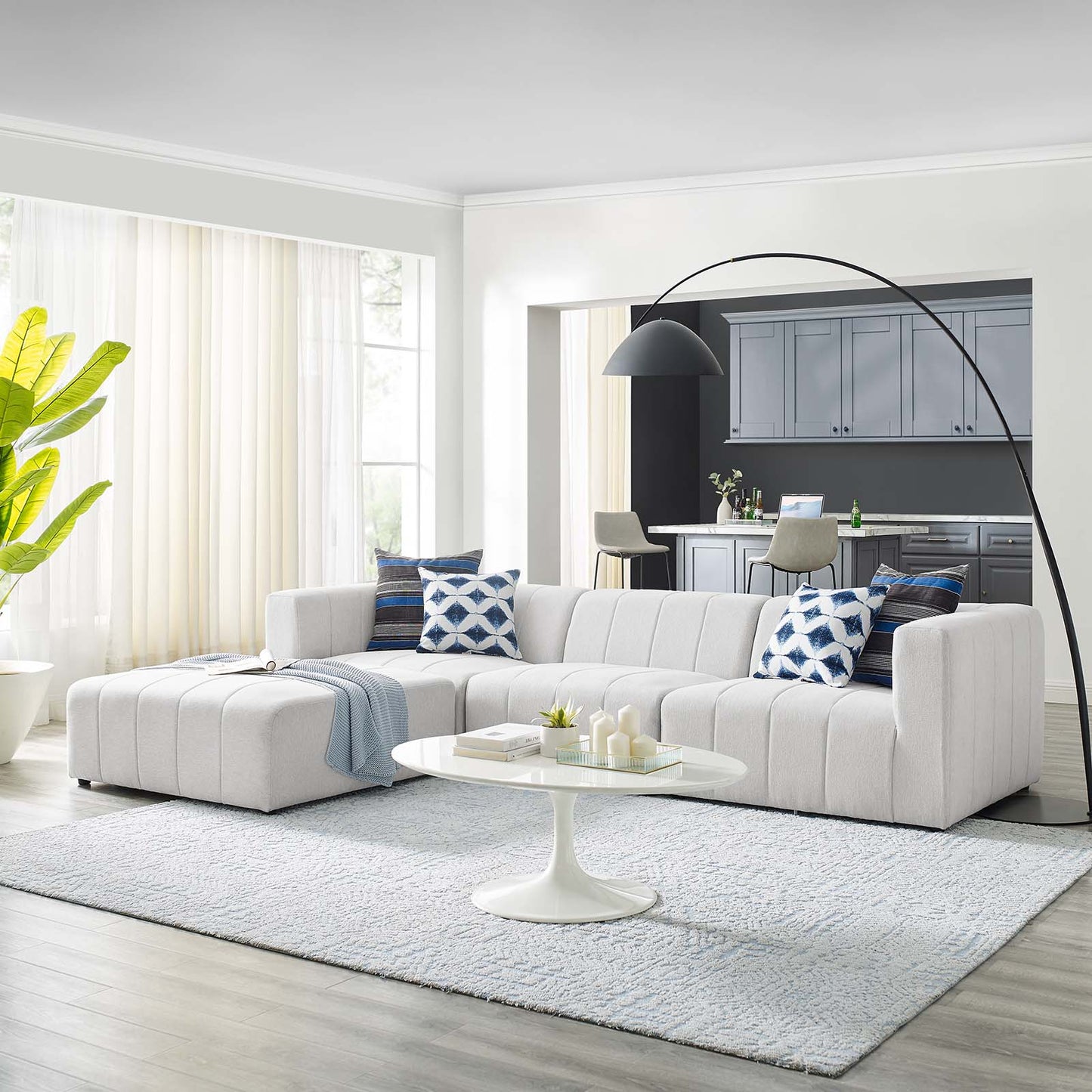Bartlett Upholstered Fabric Upholstered Fabric 4-Piece Sectional Sofa, Fabric, Ivory White, 20169