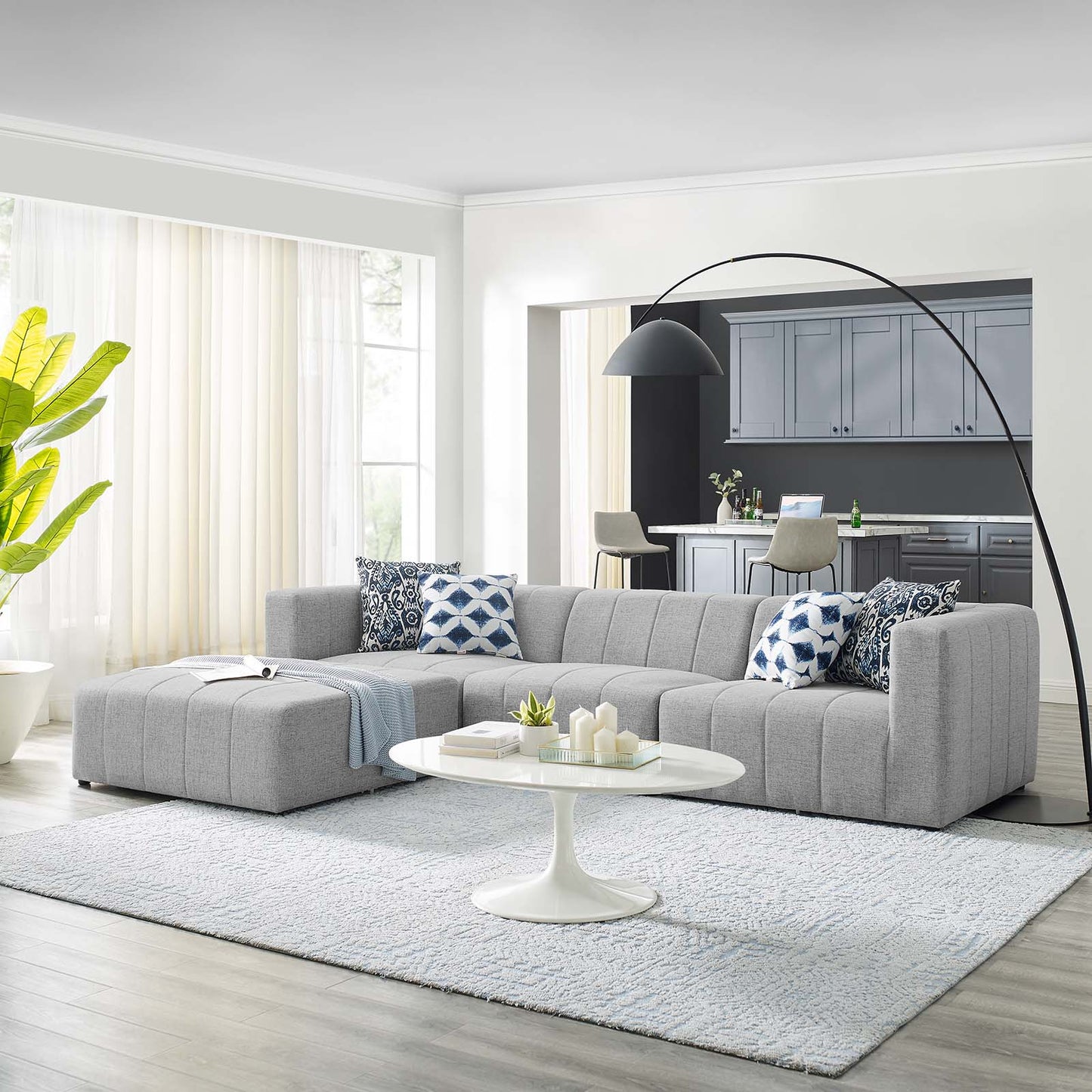 Bartlett Upholstered Fabric Upholstered Fabric 4-Piece Sectional Sofa, Fabric, Light Grey Gray, 20170