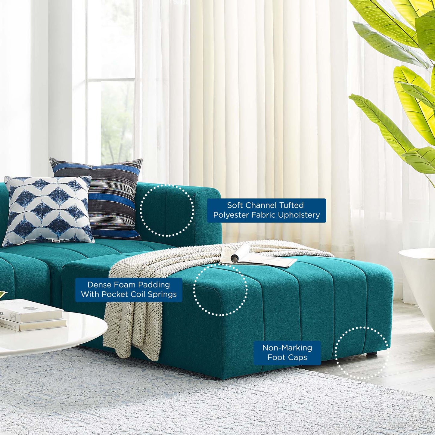 Bartlett Upholstered Fabric Upholstered Fabric 4-Piece Sectional Sofa, Fabric, Teal Blue, 20171