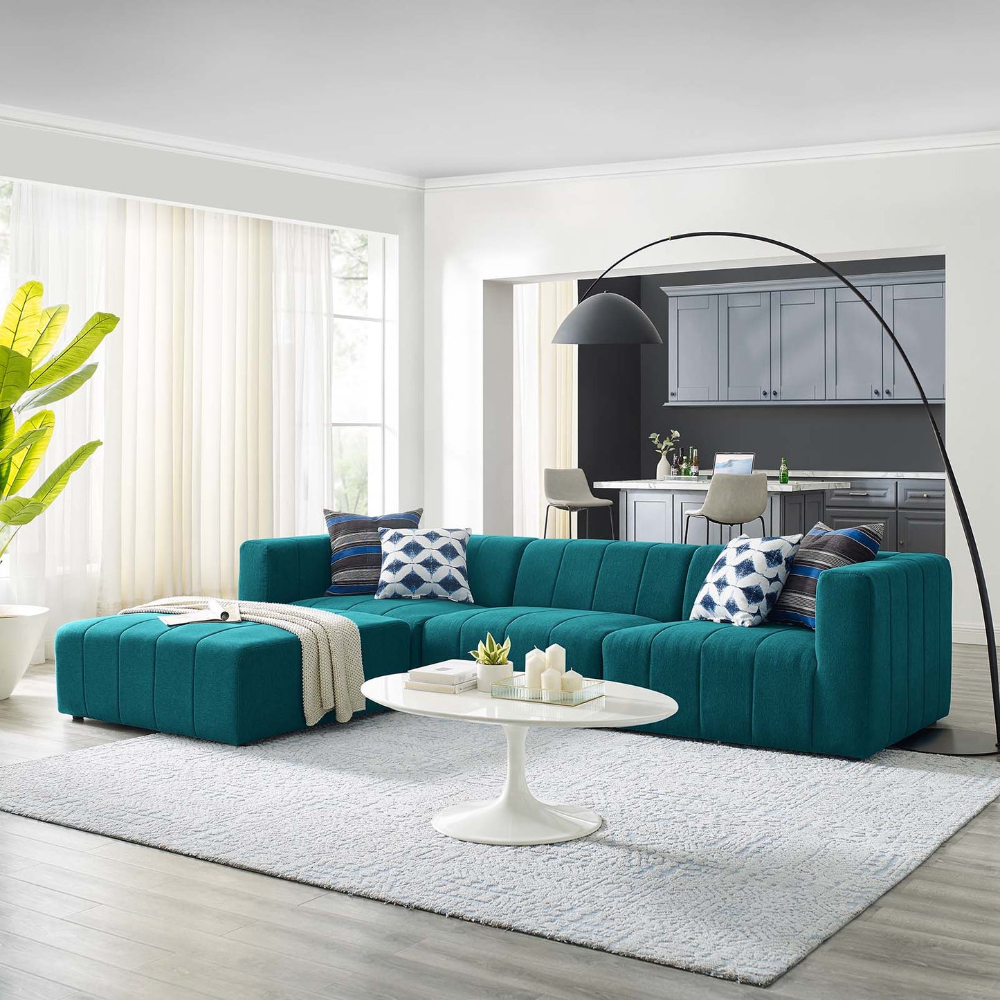 Bartlett Upholstered Fabric Upholstered Fabric 4-Piece Sectional Sofa, Fabric, Teal Blue, 20171