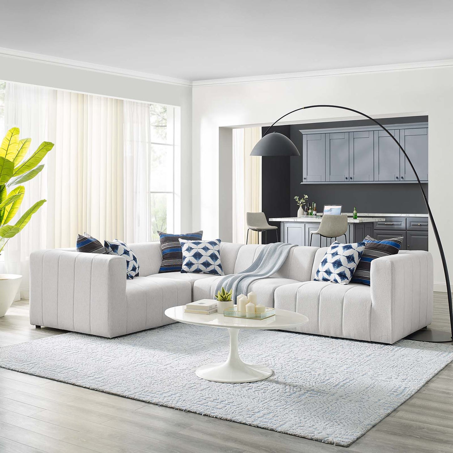 Bartlett Upholstered Fabric Upholstered Fabric 4-Piece Sectional Sofa, Fabric, Ivory White, 20173