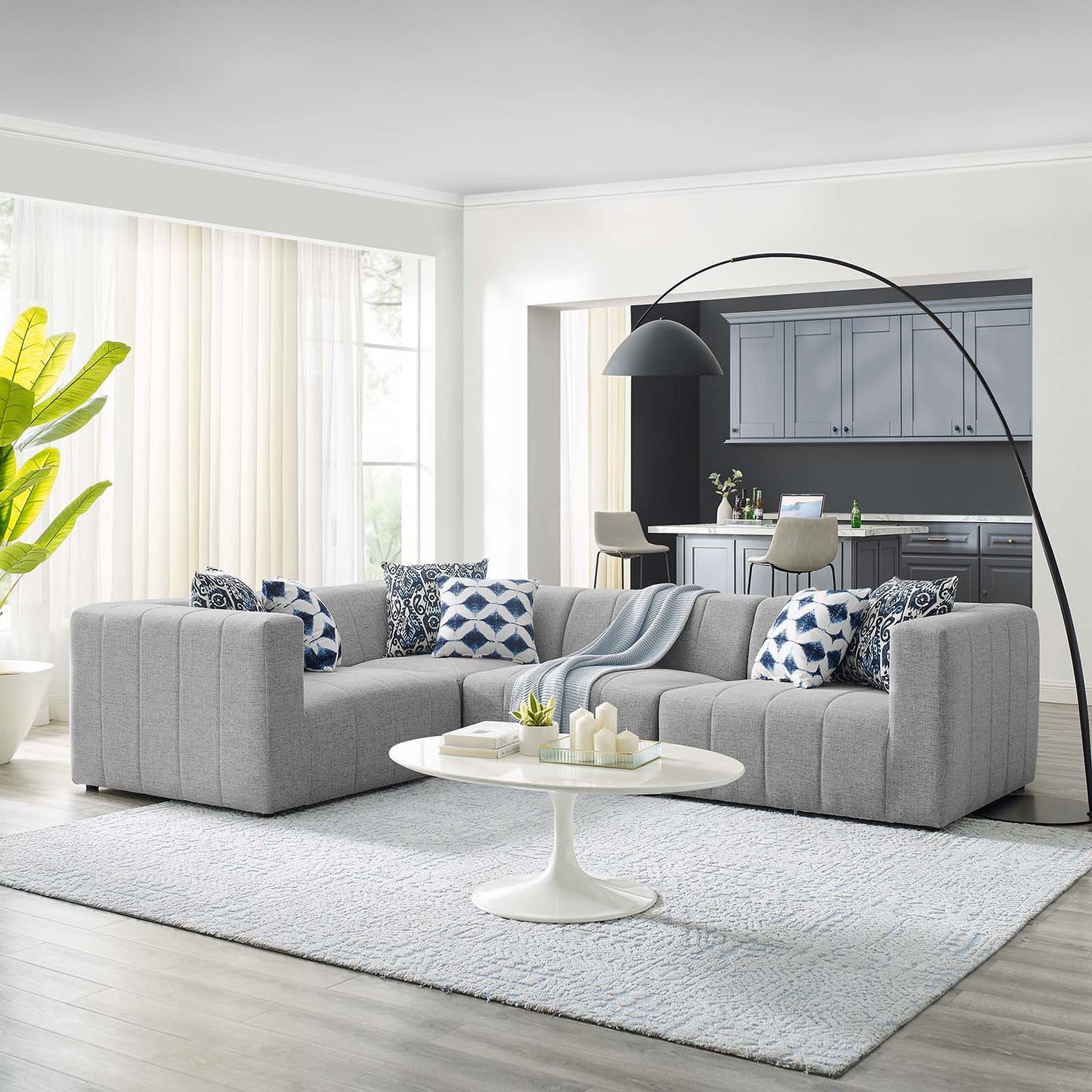 Bartlett Upholstered Fabric Upholstered Fabric 4-Piece Sectional Sofa, Fabric, Light Grey Gray, 20174