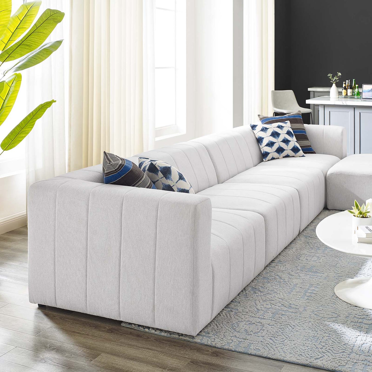 Bartlett Upholstered Fabric Upholstered Fabric 5-Piece Sectional Sofa, Fabric, Ivory White, 20177