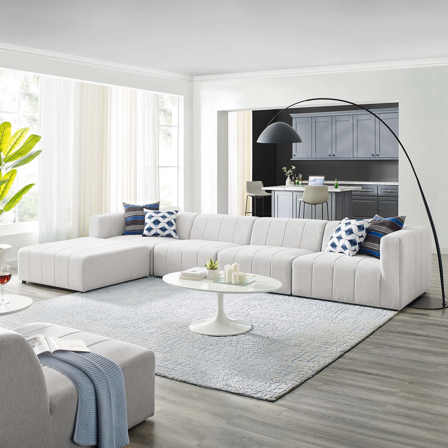 Bartlett Upholstered Fabric Upholstered Fabric 5-Piece Sectional Sofa, Fabric, Ivory White, 20177
