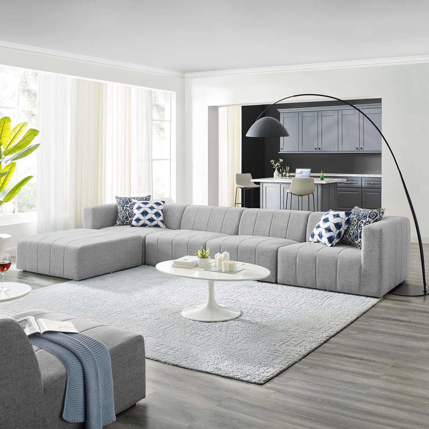 Bartlett Upholstered Fabric Upholstered Fabric 5-Piece Sectional Sofa, Fabric, Light Grey Gray, 20178