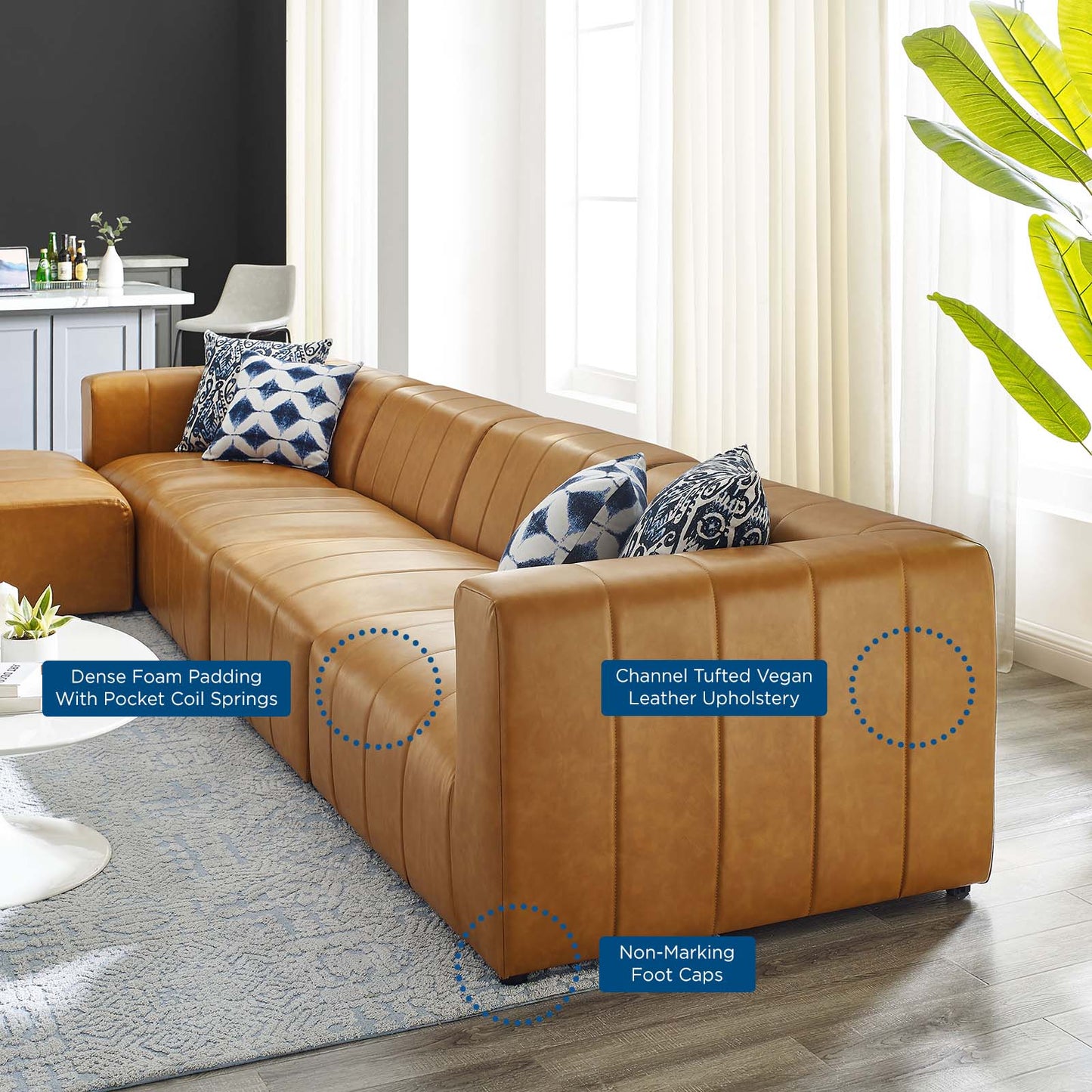 Bartlett Vegan Leather Vegan Leather 5-Piece Sectional Sofa, Faux Vegan Leather, Tan, 20180