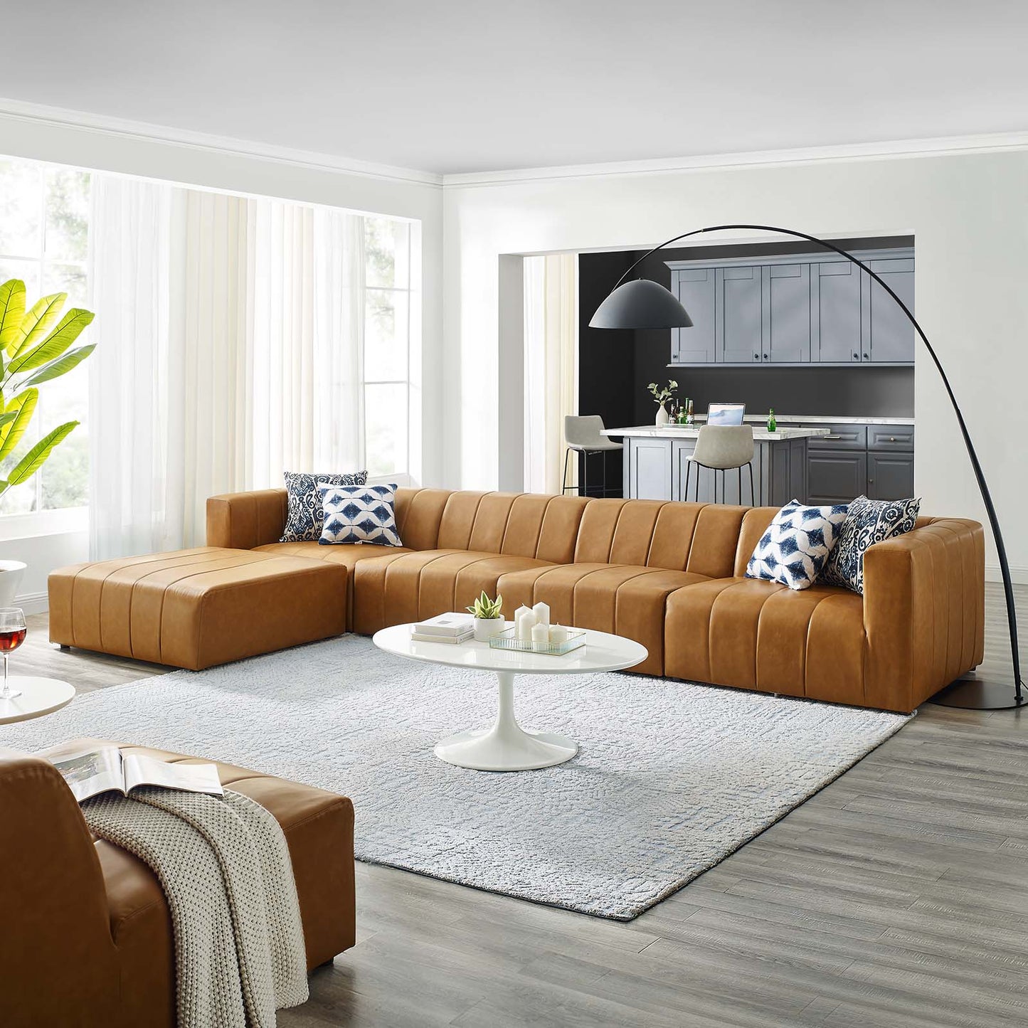 Bartlett Vegan Leather Vegan Leather 5-Piece Sectional Sofa, Faux Vegan Leather, Tan, 20180