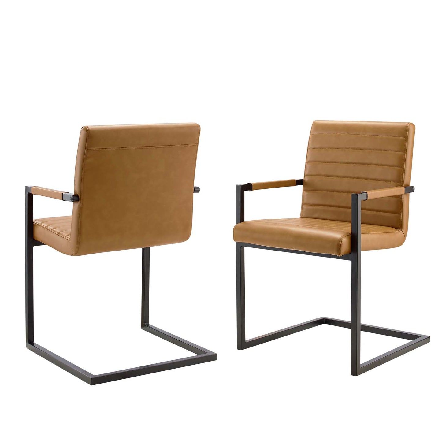 Savoy Vegan Leather Dining Chairs - Set of 2, Faux Vegan Leather, Tan, 20183