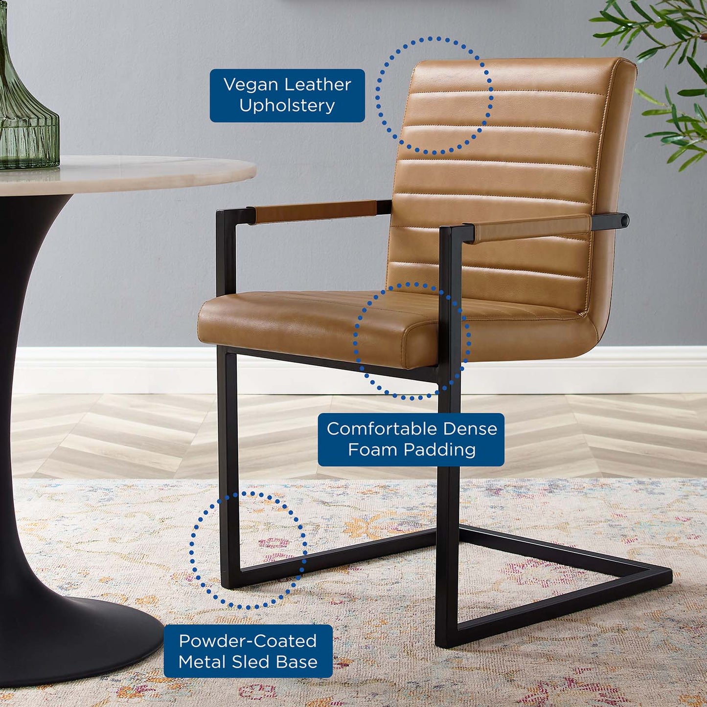 Savoy Vegan Leather Dining Chairs - Set of 2, Faux Vegan Leather, Tan, 20183