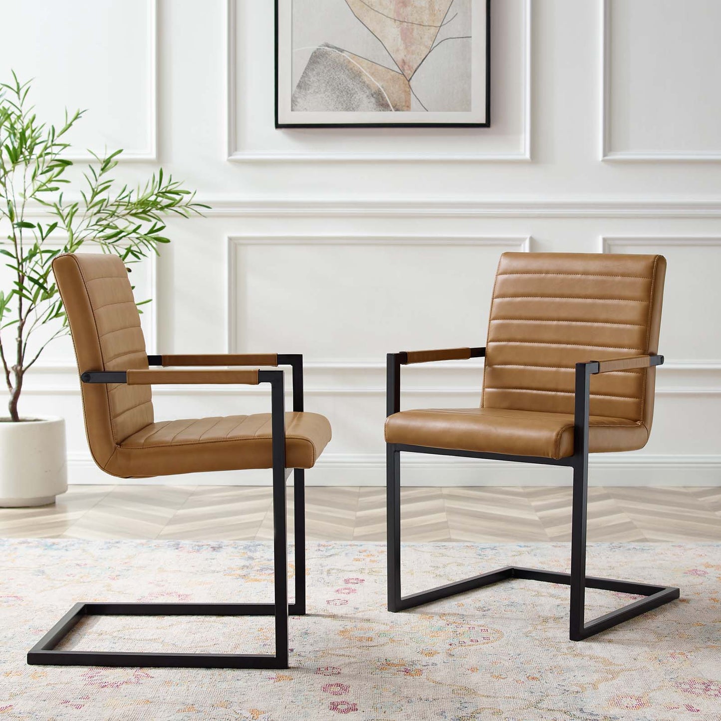 Savoy Vegan Leather Dining Chairs - Set of 2, Faux Vegan Leather, Tan, 20183