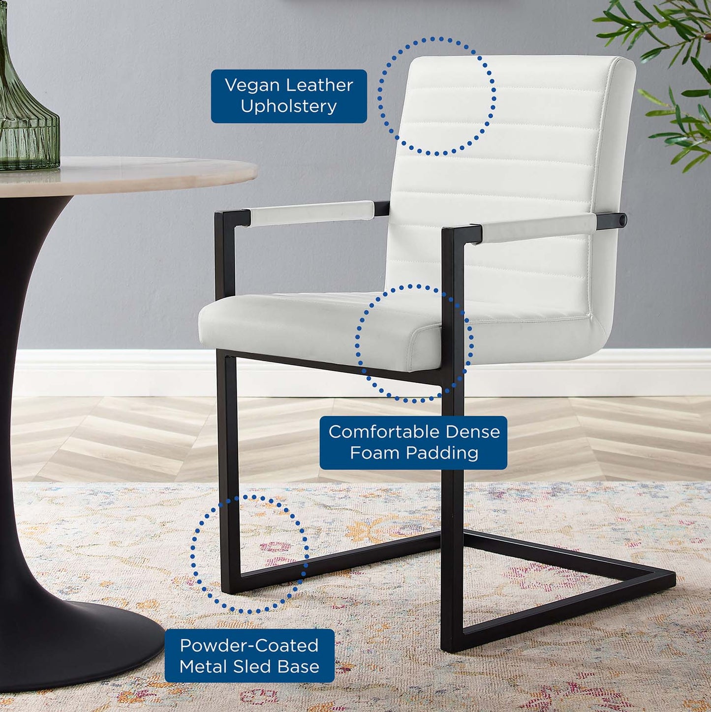 Savoy Vegan Leather Dining Chairs - Set of 2, Faux Vegan Leather, White, 20184